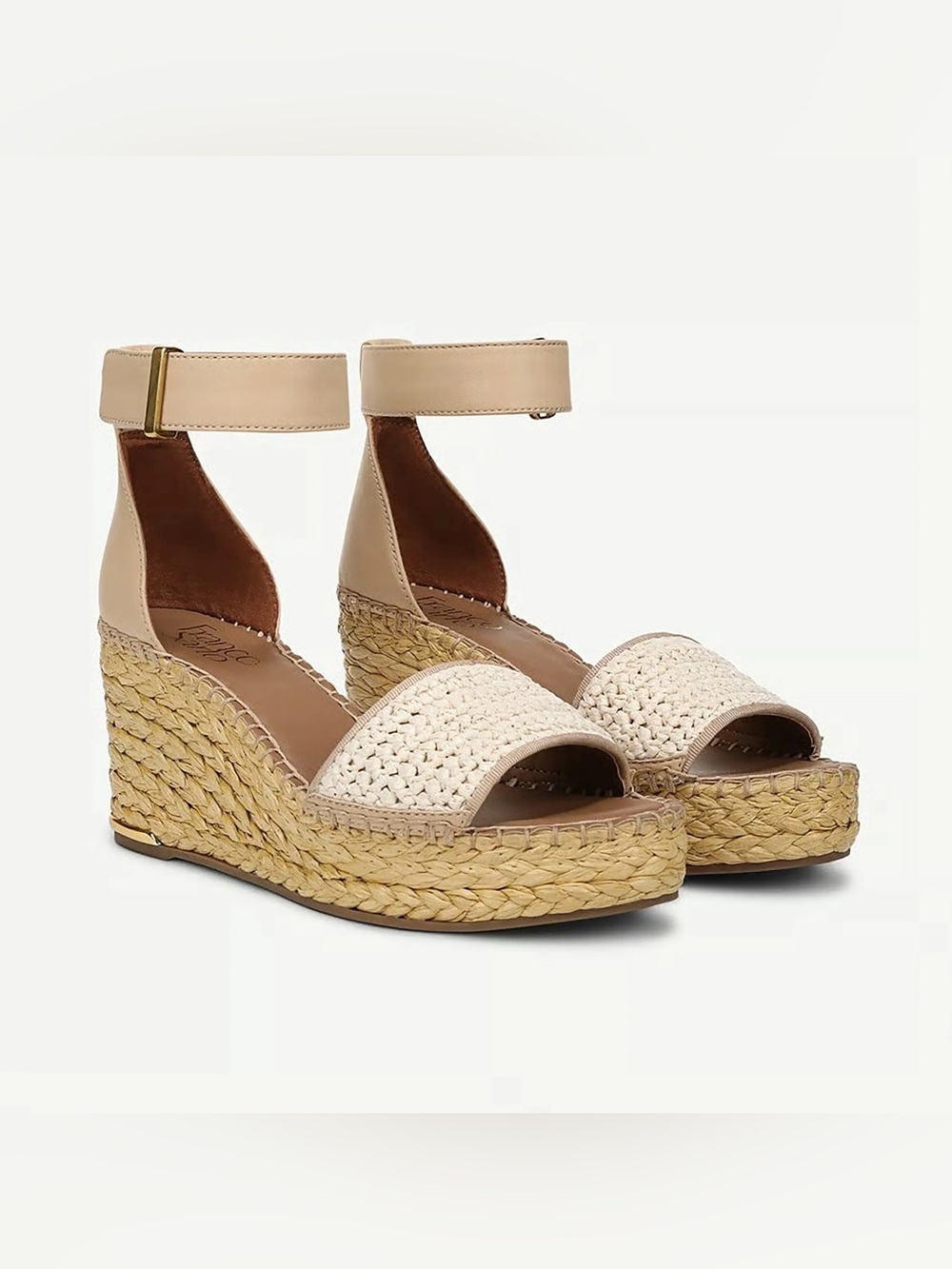 Franco Sarto Cream Woven Espadrille Ankle-Strap Wedges